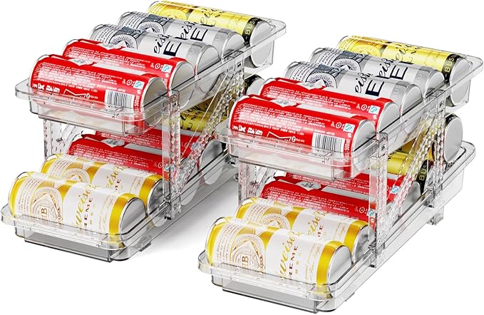Jsyrjing Drink Organizer for Fridge Soda Holder for Refrigerator Can Dispenser,Adjustable Width Can Holders for Fridge Suitable for Storage Cabinet and Pantry Clear (2 Pack)