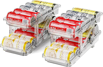 Jsyrjing Drink Organizer for Fridge Soda Holder for Refrigerator Can Dispenser,Adjustable Width Can Holders for Fridge Suitable for Storage Cabinet and Pantry Clear (2 Pack)