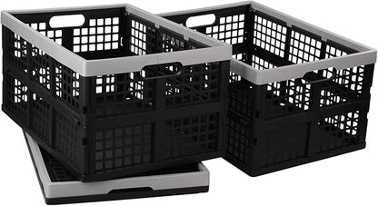 Vababa 42 L Plastic Stackable Collapsible Storage Crate, 3-Pack Stacking Folding Storage Basket