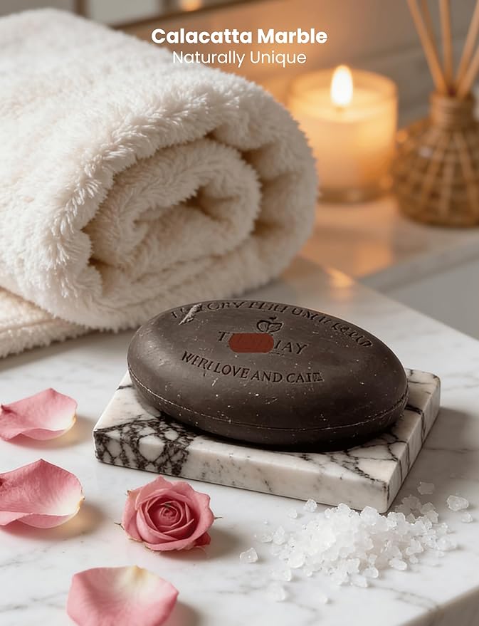 Marble Soap Dish for Shower - Stone Soap Tray Holder, Natural Soap Bar Holder Countertop Caddy, Marble Bathroom Accessories (Calacatta Violet)