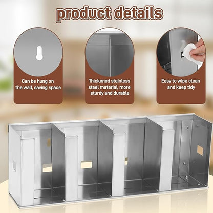 Adjustable Stainless Steel Cup & Lid Holder - 4 Compartments, 32 oz Cup Dispenser for Restaurant, Straw Organizer Commercial Cup Holder, 304 Stainless Steel Lid Dispenser