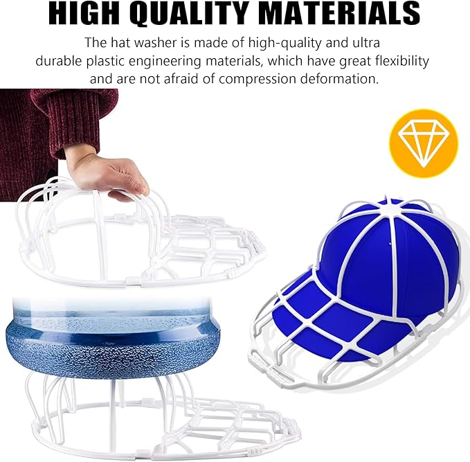 INVODA Hat Washer Cage Hat Washer for Washing Machine Hat Cleaner for Baseball Cap Dishwasher Hat Rack Protector Organizer for Flat & Curved(White 2PCS)