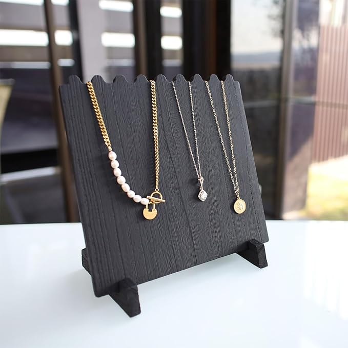 Ikee Design Set of 2 Wood Necklace Jewelry Display Stand for 8 Necklaces, Necklace Display Holder Organizer, Black Color