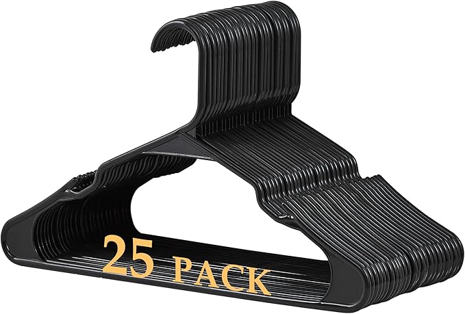 VECELO 25 Pack Plastic Hangers, Space-Saving Clothes Hangers with Shoulder Notches for Straps, Durable Non-Slip Hangers for Closet, Ideal for Shirts, Dresses, Coats, Pants,Suits