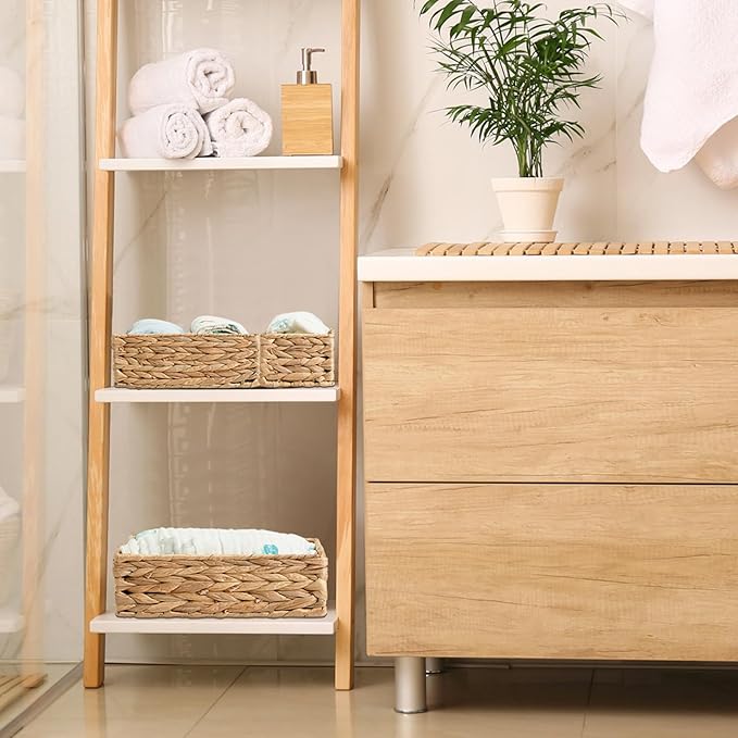 Funnymoom Set of 4-woven Wicker Storage Baskets Storage Bins Natural Water Hyacinth Cube Basket Container Baskets Storage Boxes Organizers Divider for Drawer, Closet, Dresser