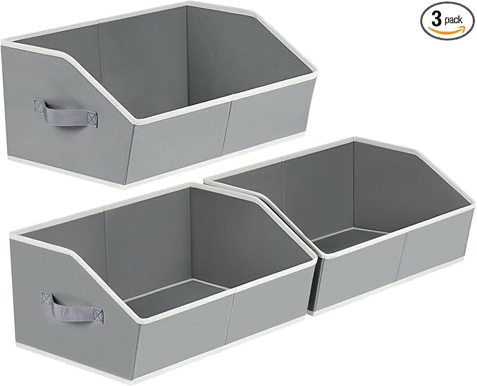 Homsorout Trapezoid Closet Shelf Organizer - Large Baskets for Organizing, Fabric Storage Cubes for Shelves, Storag Organizers Bins for Clothes, Blankets, 3 Pack, Grey