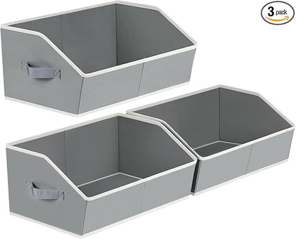 Homsorout Trapezoid Closet Shelf Organizer - Large Baskets for Organizing, Fabric Storage Cubes for Shelves, Storag Organizers Bins for Clothes, Blankets, 3 Pack, Grey