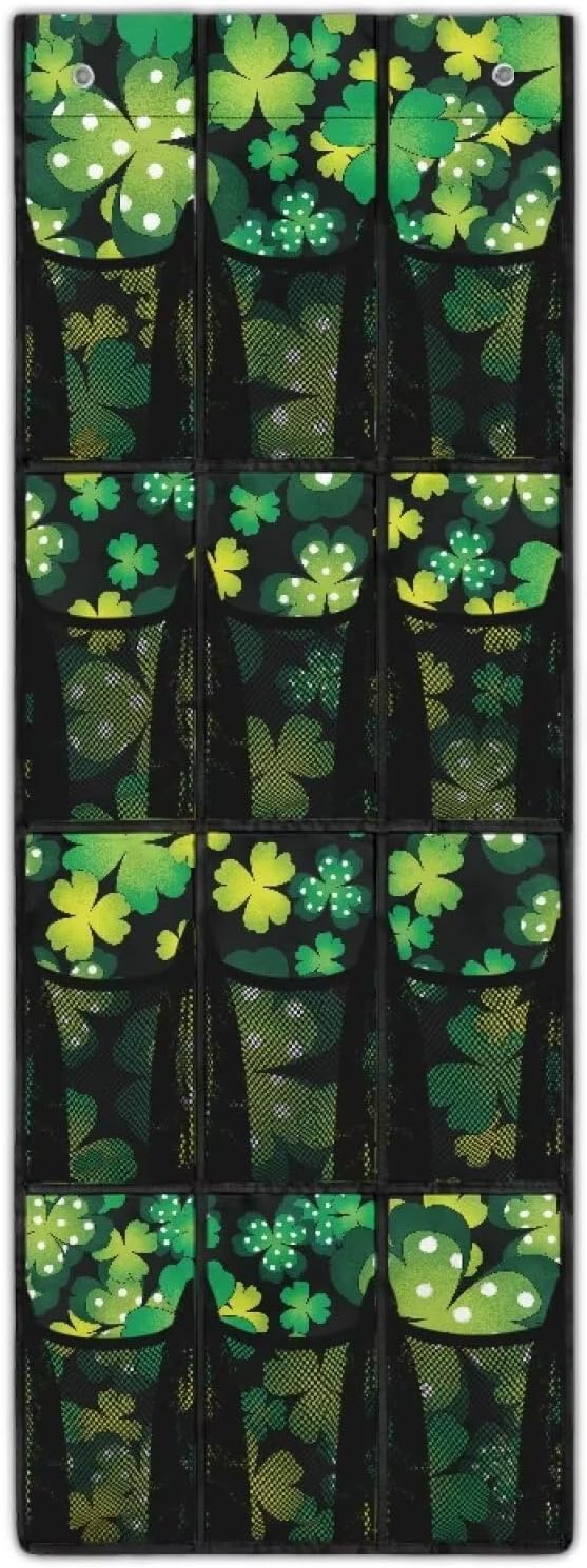 12-Pocket Storage Hanging Bag for Doors, Oxford Material, Waterproof Scratch-Proof and Designed for Organizing Household Items, Dots Lucky Leaf Print