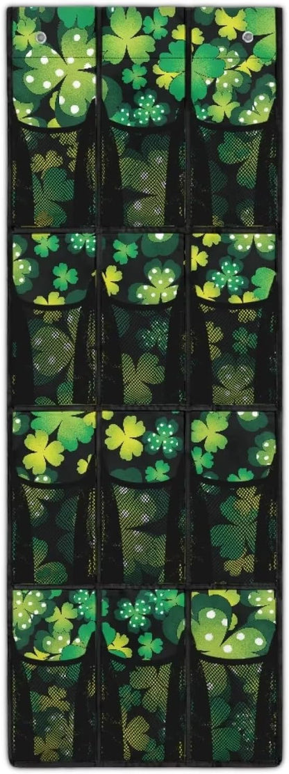 12-Pocket Storage Hanging Bag for Doors, Oxford Material, Waterproof Scratch-Proof and Designed for Organizing Household Items, Dots Lucky Leaf Print