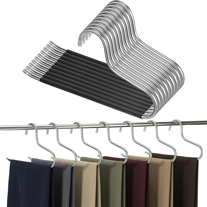 Blanket Hangers Open-Ended 10 Pack Heavy Duty Space Saving Jeans/Quilt/Trouser/Pants Hangers for Men WomenThick Stainless Steel Multi Purpose Non-Slip Hanger for Pants Scarf Trousers Han
