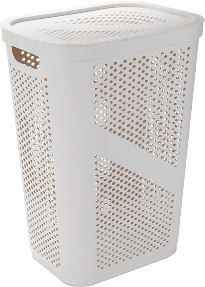 Mind Reader 60L Slim Laundry Hamper, Clothes Basket, Lid, Ventilated, Plastic, Set of 2, Ivory