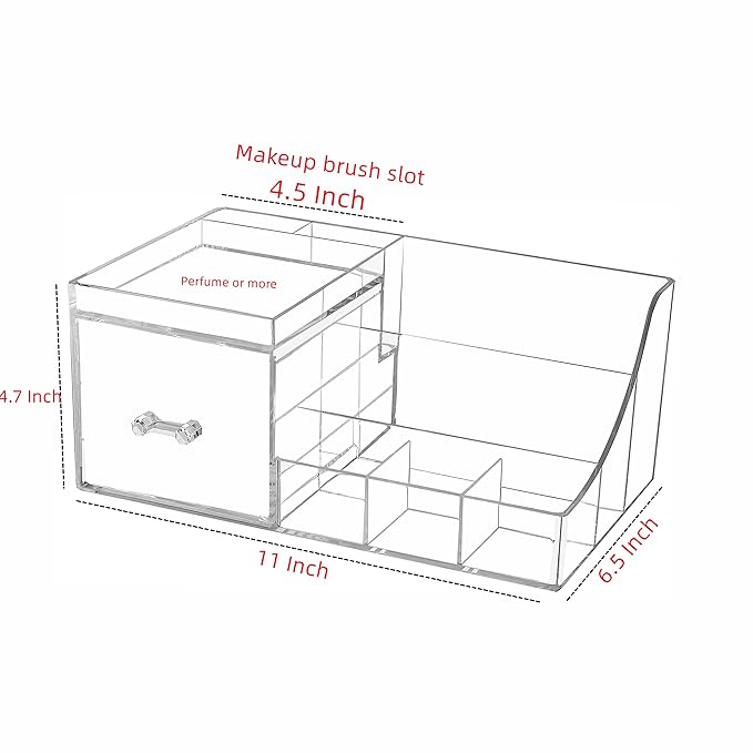 Cq acrylic1 Pack Clear Makeup Organizer Countertop,Stackable 1 Drawers Skincare Organizer,Cute Skin Care Organizer for Vanity Hair Clip,Jewelry,Beauty Product Desk and Make Up Organizers for Vanity