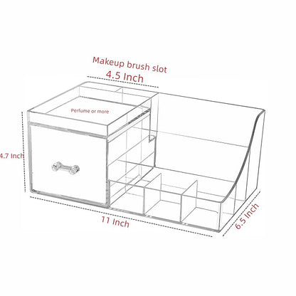 Cq acrylic1 Pack Clear Makeup Organizer Countertop,Stackable 1 Drawers Skincare Organizer,Cute Skin Care Organizer for Vanity Hair Clip,Jewelry,Beauty Product Desk and Make Up Organizers for Vanity