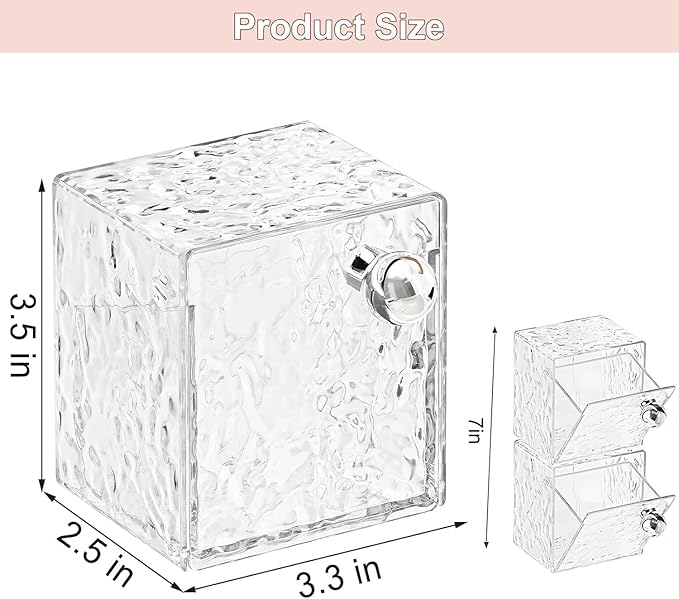 Qtip Holder Dispenser, Wall Mounted Plastic Cotton Pad Holder, Cotton Ball, Swabs, Floss, Makeup Organizers Containers for Vanity Bathroom (Clear, 2 Pcs)