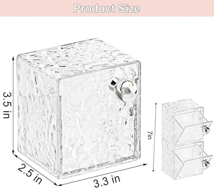 Qtip Holder Dispenser, Wall Mounted Plastic Cotton Pad Holder, Cotton Ball, Swabs, Floss, Makeup Organizers Containers for Vanity Bathroom (Clear, 2 Pcs)