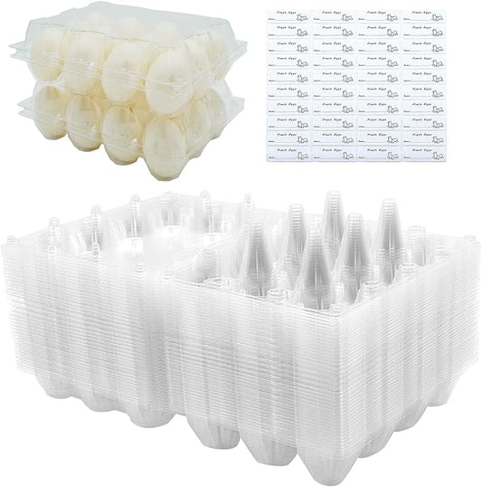 Egg Cartons 40 Packs, Clear Eco-friendly Plastic Blank Egg Cartons with Free Labels, Holds up to 12 Duck Eggs Securely, Perfect for Family Pasture Farm Markets Display - Large