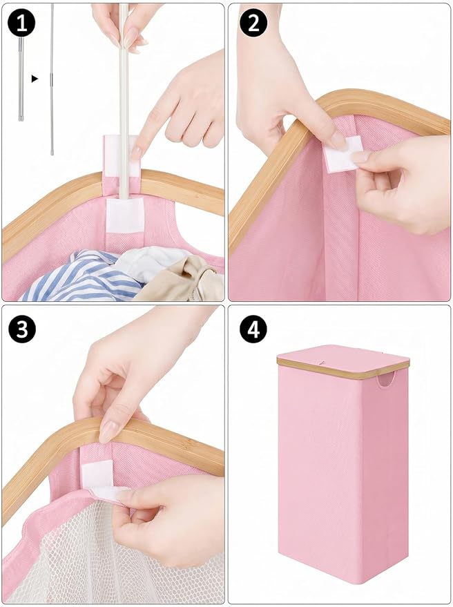iEGrow Laundry Hamper with Lid, 110L Large Laundry Basket with Handle and Lid, Collapsible Clothes Basket Organizer with Removable Inner Bag for Clothes Towels,Pink