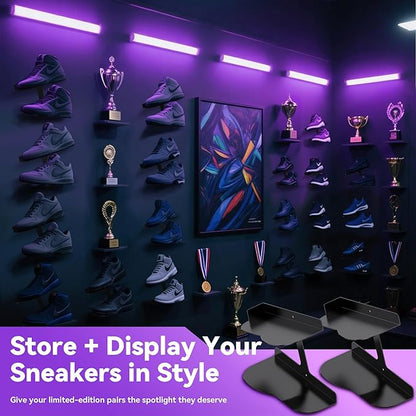 2 Pack H Type Floating Shoe Rack for Wall, Metal Wall Mount Floating Shoe Shelves, Wall Mount Floating Sneaker Display Rack, Levitating Shoe Organizer for Sneaker Collector Advertising Exhibition