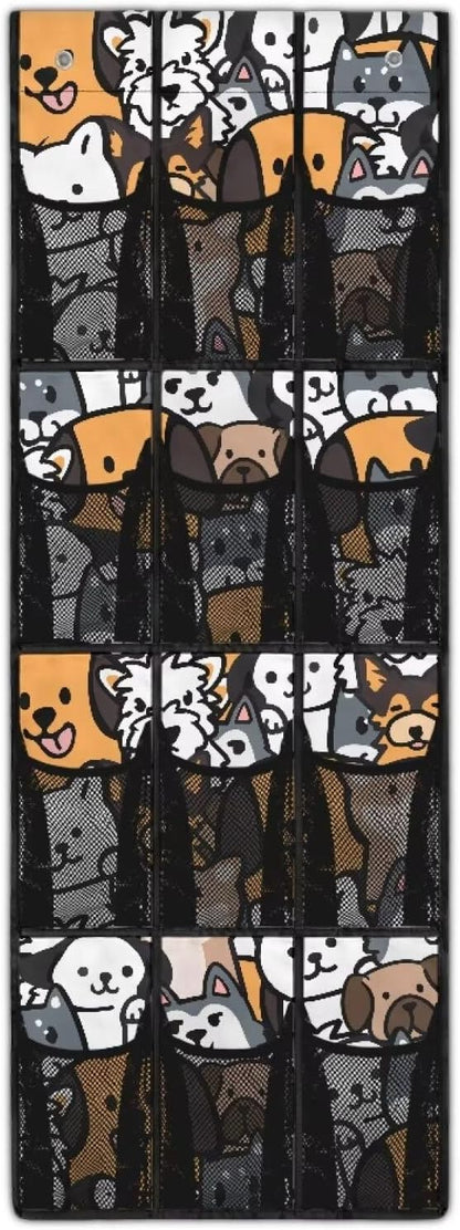 12 Pockets Behind Door Organizer Cartoon Cats Over The Door Shoe Organizer Multi-Funtion Wall Hanging Storage for Living Room Large Capacity Shoe Holder Hanger