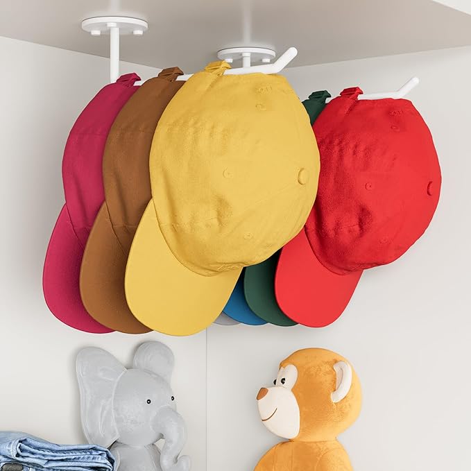 6 Pcs Hat Organizer for Baseball Caps, Hat Rack, Hat Hooks for Wall, Paper Towel Holder, Drilled or Adhesive Hanger for Door, Wall, Closet, Storage for Caps, Towel, Paper, Headband, Key, Belt, Tie