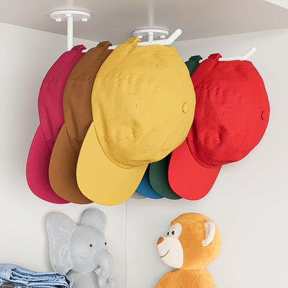 6 Pcs Hat Organizer for Baseball Caps, Hat Rack, Hat Hooks for Wall, Paper Towel Holder, Drilled or Adhesive Hanger for Door, Wall, Closet, Storage for Caps, Towel, Paper, Headband, Key, Belt, Tie