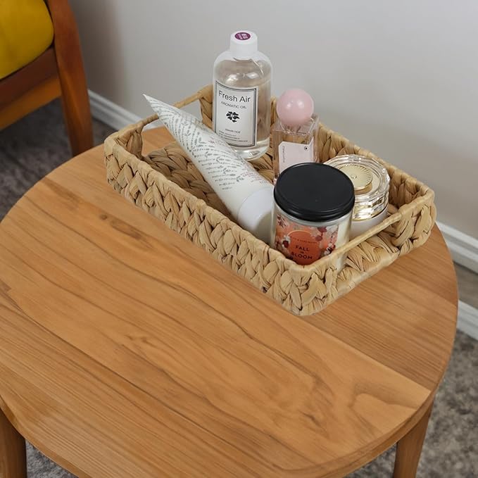 Bathroom Tray, 11 Inch Water Hyacinth Vanity Tray with Handle, Small Wicker Basket for Bathroom Toilet Tank Countertop, Wicker Bathroom Trays for Counter Decor