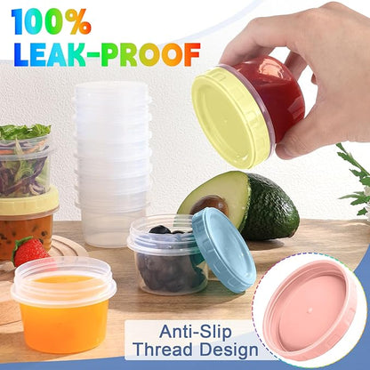 Yomarket 6pcs 4 oz Plastic Containers with Screw Lids, Reusable 1/2 Cup Small Food Storage Containers, Leakproof, Microwave Dishwasher Freezer Safe, with Pen and Brush