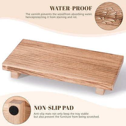 Bathroom Tray Farmhouse Decor Pedestal Stand Wood Riser Display Kitchen Accessories Soap Holder for Sink, Counter, Vanity, 11 * 5.5 Brown