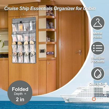 F-color Hanging Organizer - Over the Door Shoe Organizer, Cruise Essentials for Cabin & RV, Breathable Mesh Storage Pockets, Space Saving Hanging Storage Holder with 4 Sturdy Metal Hooks