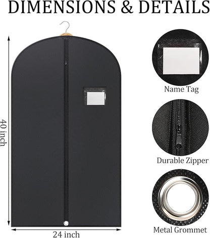 24 Pack Black Garment Bag Bulk for Closet Storage 40 Inch Hanging Suit Bags Cover Clothes Cover for Hanging with Zipper and Clear Window for Travel Men Coat Jacket Dance Dress