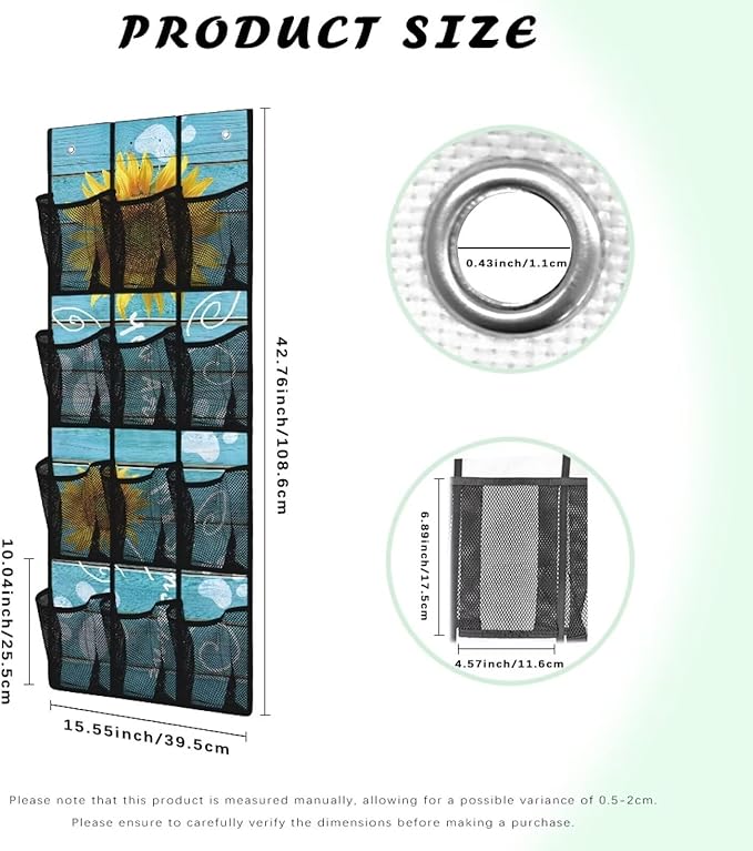 Sunflowers Behind The Door Organizer Easy to Install Boards Door Hanger Organizer for Closet Mesh Fabric Blue Shoe Holder Hanger for School