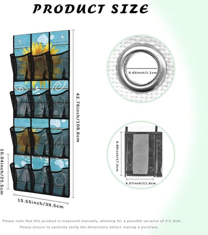 Sunflowers Behind The Door Organizer Easy to Install Boards Door Hanger Organizer for Closet Mesh Fabric Blue Shoe Holder Hanger for School