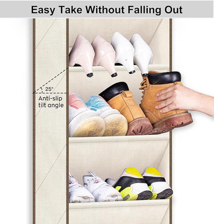 SLEEPING LAMB Shoe Rack for Door, Kids Door Shoe Organizer for Closet hanger, Narrow Hanging Sneaker Storage with Large Deep Pockets for Toddler, Girl, Baby Room Decor, Beige