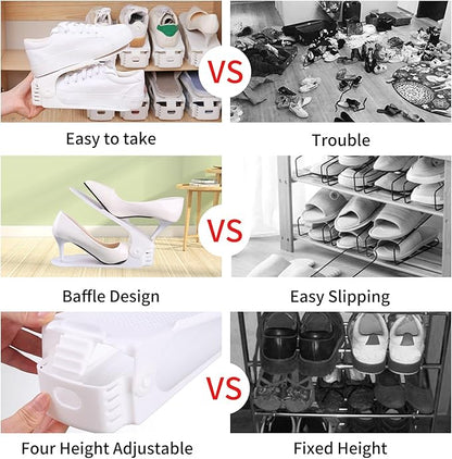 Antigo Shoes Slots Organizer for Closet, Adjustable Shoe Rack Organizador De Zapatos for Closet Organization, Shoe Storage Shoe Holder Space Saver for Entryway(12 Pack)(White)