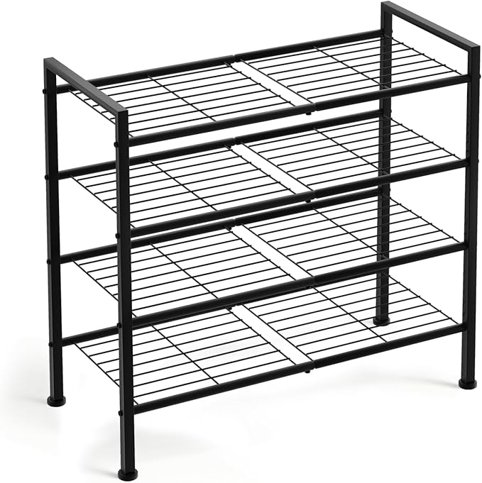 4-Tier Shoe Rack,Metal Simple Narrow Shoe Storage Organizer Shelf for Closet,Entryway, Bedroom,Garage (Black, 4 Tier)