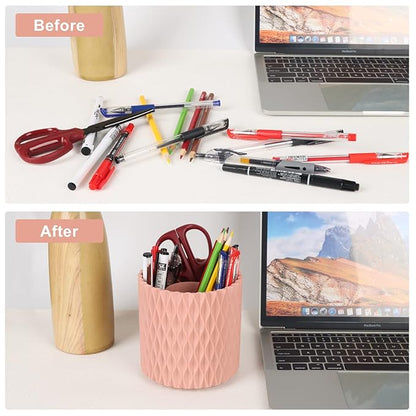 Makeup Brush Holder Organizer - 360° Rotating, 5-Slot Brush Cup for Cosmetics, Lipsticks, Pens | Vanity & Desk Organizer (Pink)