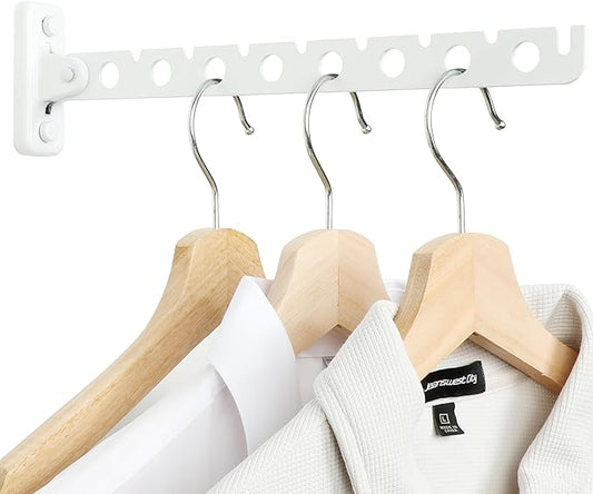 Alise Clothes Drying Rack Wall Mounted Coat Hanger, Foldable Hangers Rack Clothes Hook Closet Storage Organizer, Swivel Space Saving Clothes Hanger Rack for Bedroom Bathroom Laundry,White