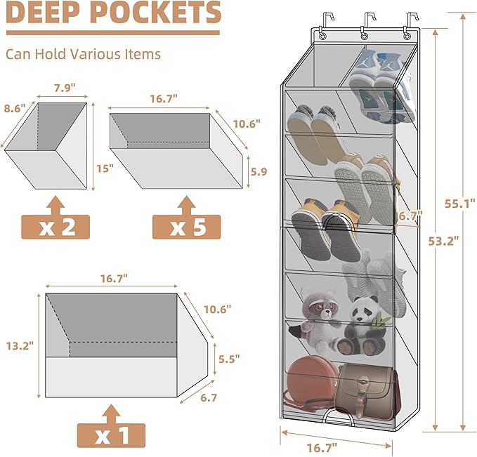 STORAGE MANIAC 1-Pack Over the Door shoe Organizer 8-Shelves + Over Door Shoe Organizer with Curtain 7-Shelves