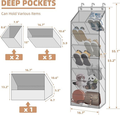 STORAGE MANIAC 1-Pack Over the Door shoe Organizer 8-Shelves + Over Door Shoe Organizer with Curtain 7-Shelves