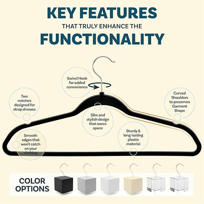 DEILSY™ Clothes Hangers Plastic Hangers - Durable Non-Velvet Plastic Hangers - Slim Hangers, Classic Shirt and Pant Hangers Black Plastic Hangers for Everyday Use Plastic Hangers 20 Pack