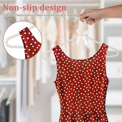 PRETYZOOM Artificial Pearl Bowknot Clothes Hangers 15.7 Inch Plastic Hangers for Home Wardrobe Wedding Bride Dress Display with Strong Load Capacity 2-Pack