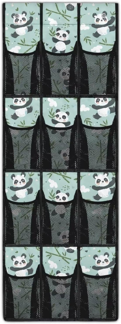 Panda Over The Door Closet Organizer 12 Pockets Wall Hanging Storage for Kids Room Space Saving Cute Over The Door Shoe Organizer Mesh Fabric Shoe Holder Hanger