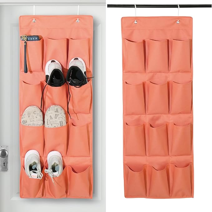 Over the Door Shoe Organizer, Hanging Shoe Rack Storage Holder with 12 Large Pockets for Closet Door, Men Women Kids Shoes, Cruise(Orange