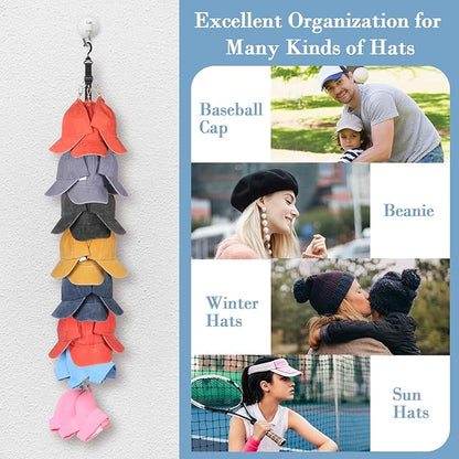 Hat Rack for Baseball Caps Organizer Hat Holder for Closet Hook, Wall and Door 24 Large Clips Cap Storage for Hanging Ball Caps Winter Beanie & Accessories 1 Pack