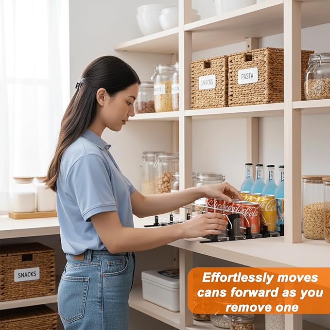 Drink Organizer For Fridge Large Capacity 5 Rows Soda Can Organizer, Automatic Pusher Glide with Removable Dividers For Drink Organizer, Can Holders For Fridge, Space-Saving Can Dispenser For Kitchen