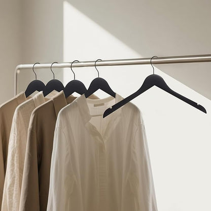 Premium Wooden Top Hangers, Heavy Duty Solid Wood Suit Hangers with 360° Swivel Hook & Anti-Slip Notches, Durable Clothes Hangers for Jackets, Coats, Shirts & Dresses(Black/24-Pack)
