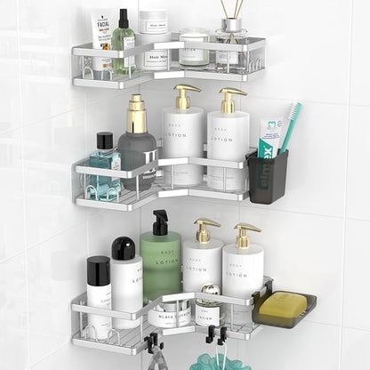 AKTECKE Corner Shower Caddy Bathroom Organizer: Adhesive Shower Rack Bathtub Shelves - 3Pack No Drilling Shower Shelf For Inside Shower - Stainless Steel Rustproof Bathroom Stuff