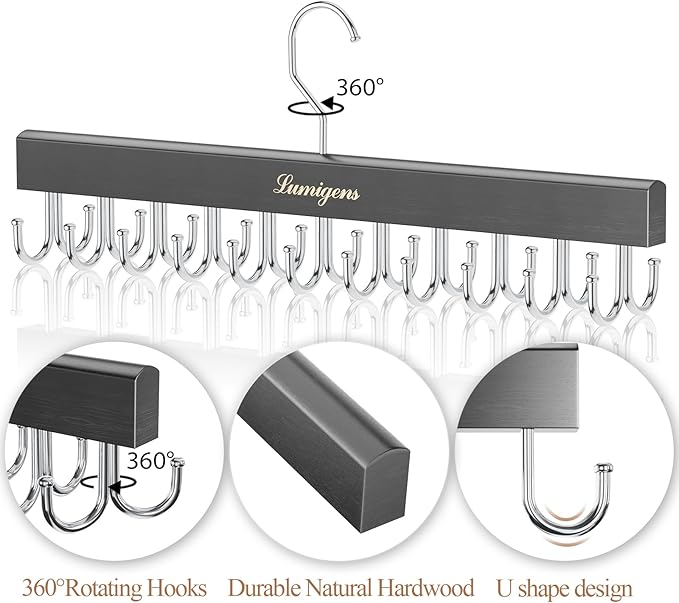 Belt Organizer for Closet, Belt & Bra Hanger for Women/Men, Tie & Belt Rack with 22 Rotatable Hooks, Stackable Space Saving Hangers, Tie Hanger, Bra Organizer, Tank Top Hanger, 3pcs