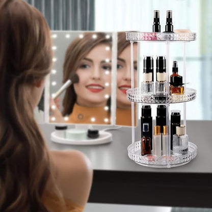360 Clear Rotating Makeup Organize for Vanity,3 Tiers Lazy Susan with Diamond Pattern, Large-Capacity Skincare Organizers Cosmetic Display Case Organizer for Dresser (Clear White, 3Tiers)