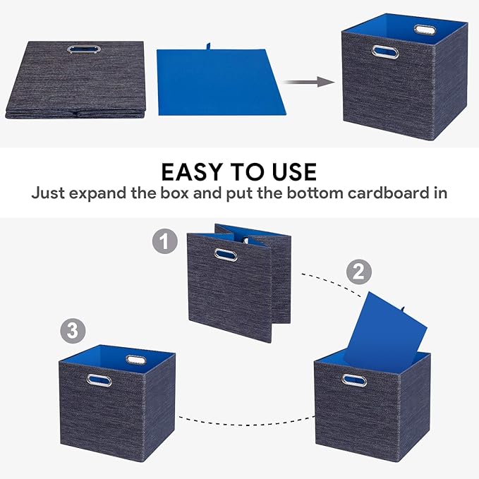 Posprica Storage Cubes,11×11 Foldable Storage Bins,Thick and Heavy duty Fabric Baskets - 4pcs,Blue